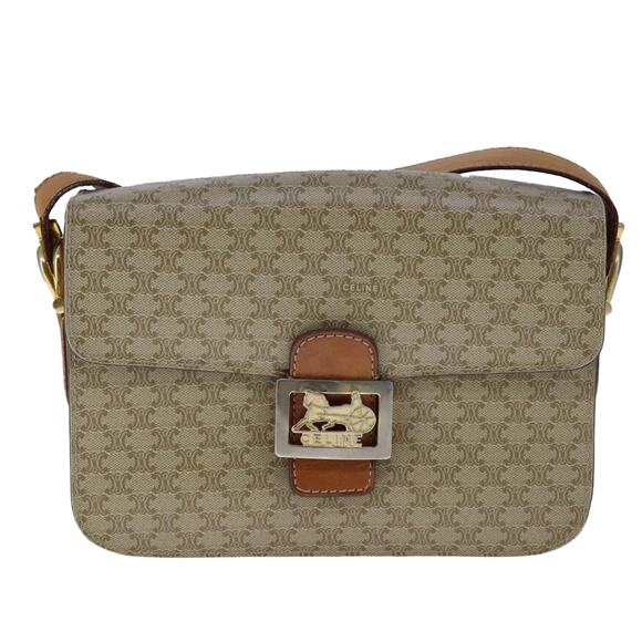 CELINE Macadam Canvas Shoulder Bag Pvc Beige Gold - Picture 2 of 13